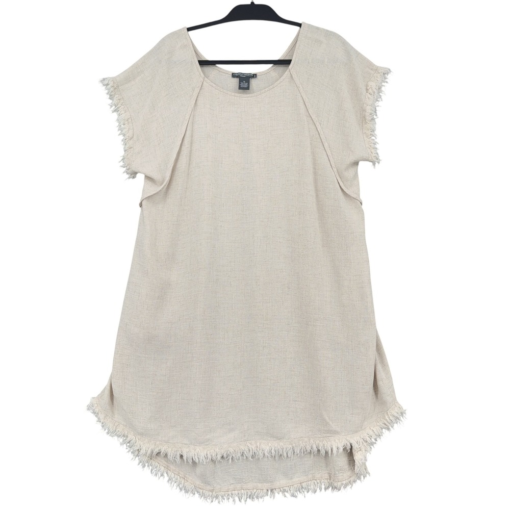 Chelsea & Theodore Shift Dress Womens 1X Cotton Linen Beige